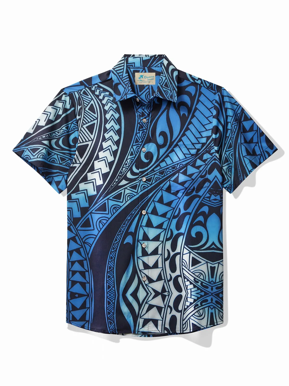 Alohadaddy Beach Holiday Casual Men's Hawaiian Cool Ice Shirts Tapa Geometric Art Sweat-wicking Aloha Pocket Camp Shirts