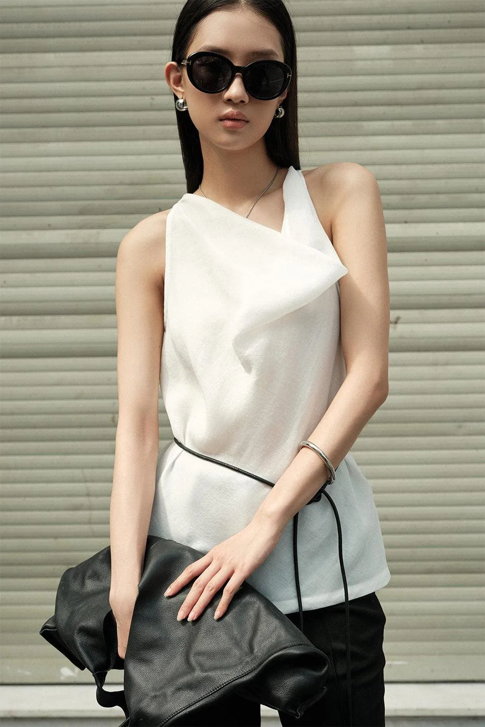 Amabel Straight Cowl Neck Silk Crepe Top