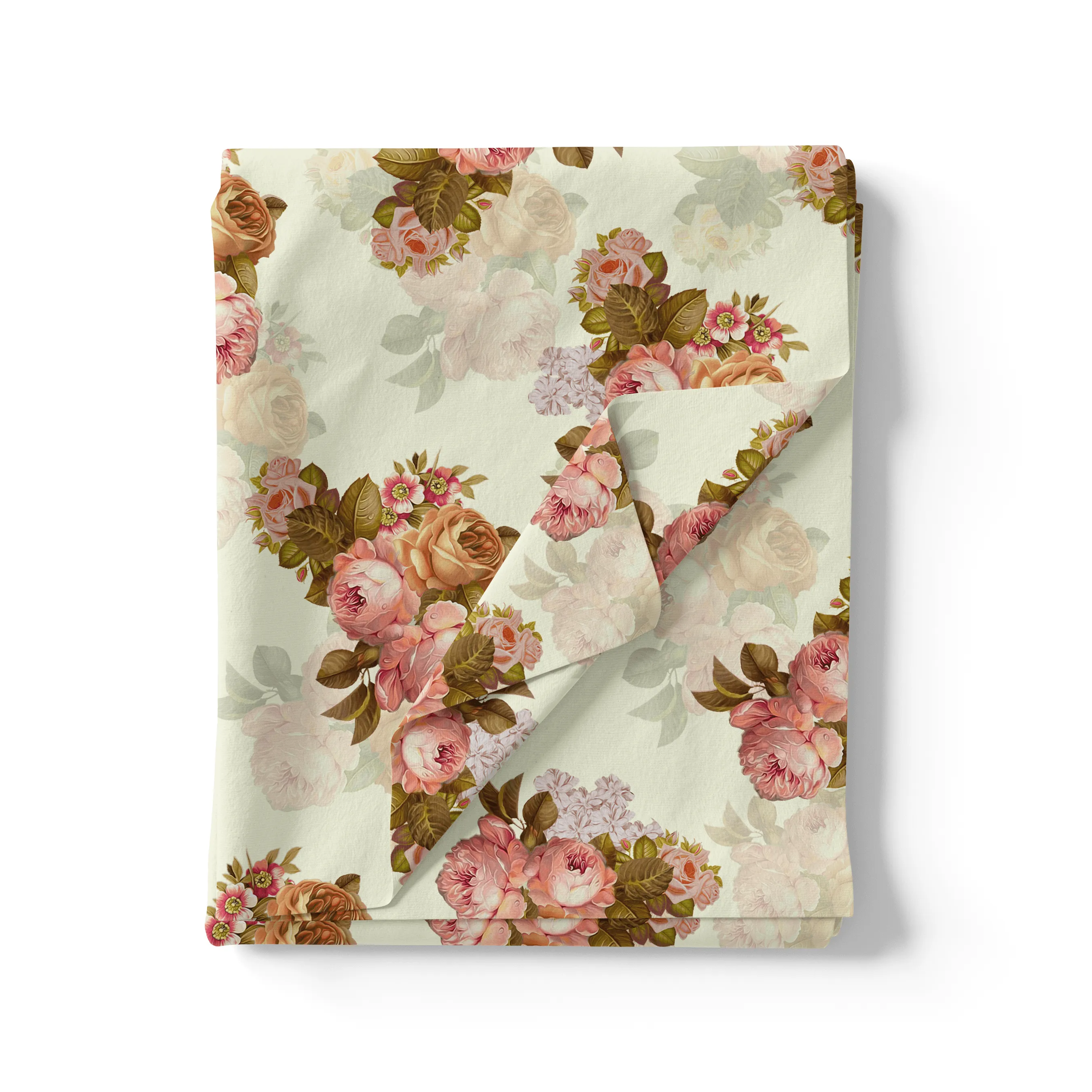 Beautiful Floral Golden Roses With Shiny Digital Printed Fabric - Silk Crepe