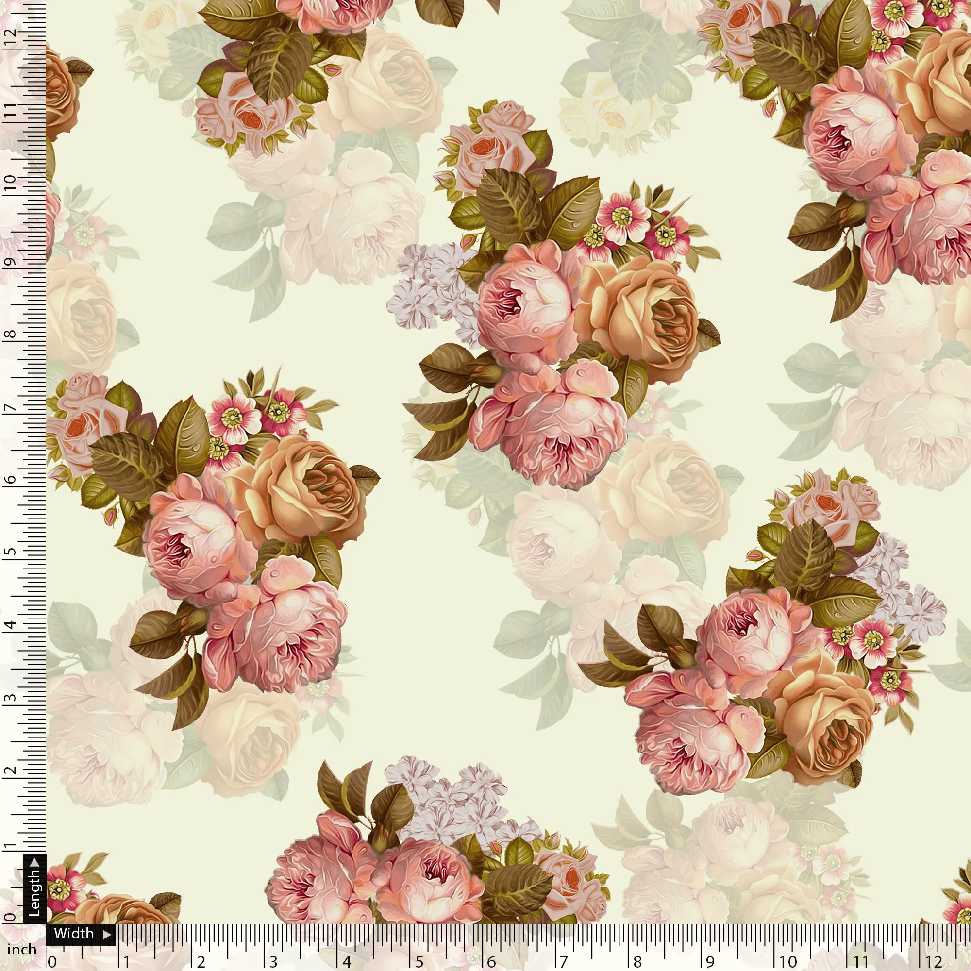 Beautiful Floral Golden Roses With Shiny Digital Printed Fabric - Silk Crepe