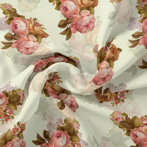 Beautiful Floral Golden Roses With Shiny Digital Printed Fabric - Silk Crepe