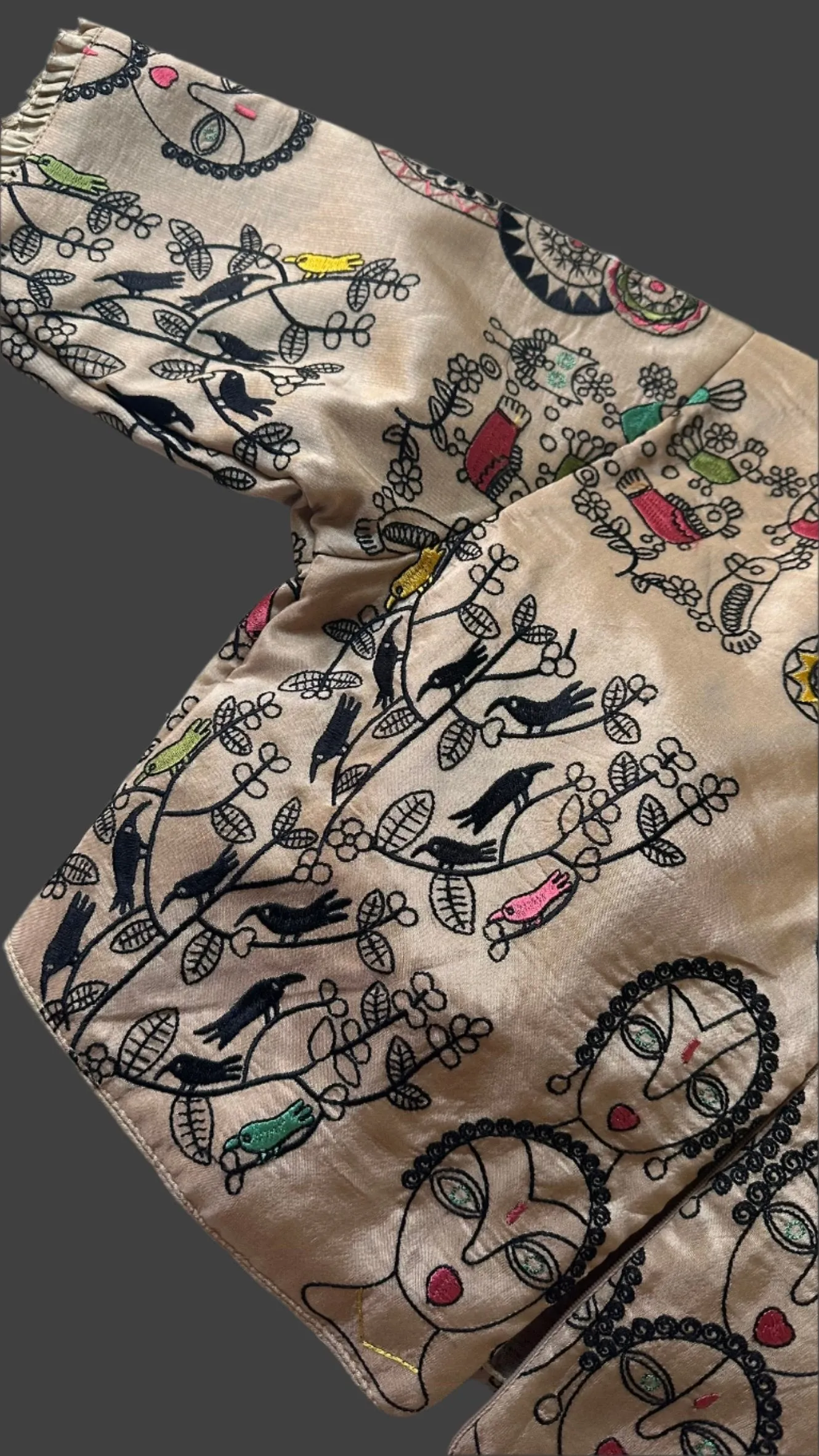 Beige  silk embroidered silk blouse readymade usa online Sale