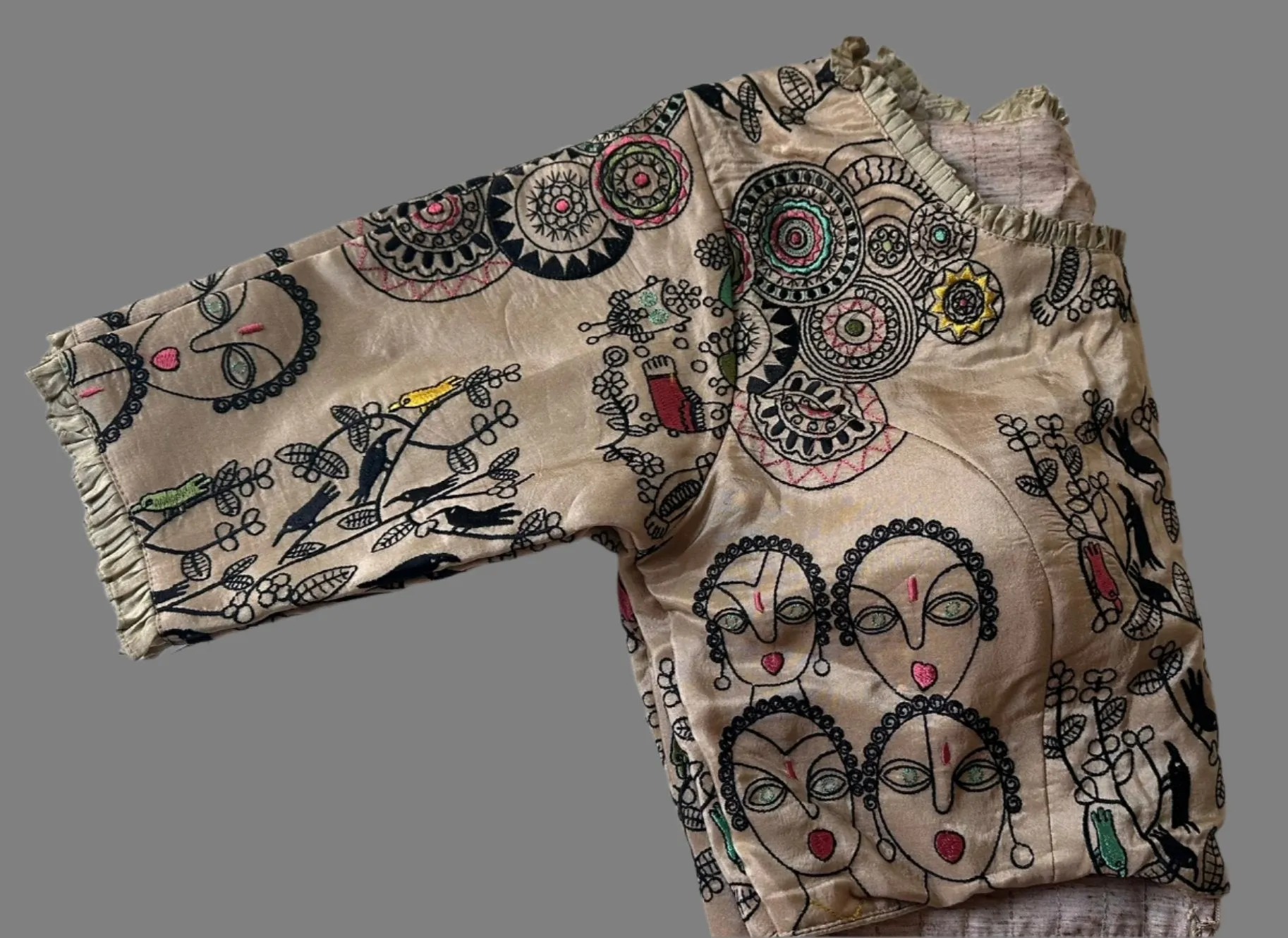 Beige  silk embroidered silk blouse readymade usa online Sale