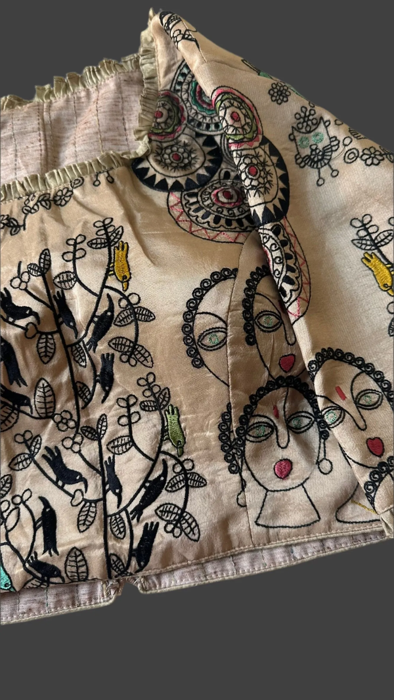 Beige  silk embroidered silk blouse readymade usa online Sale
