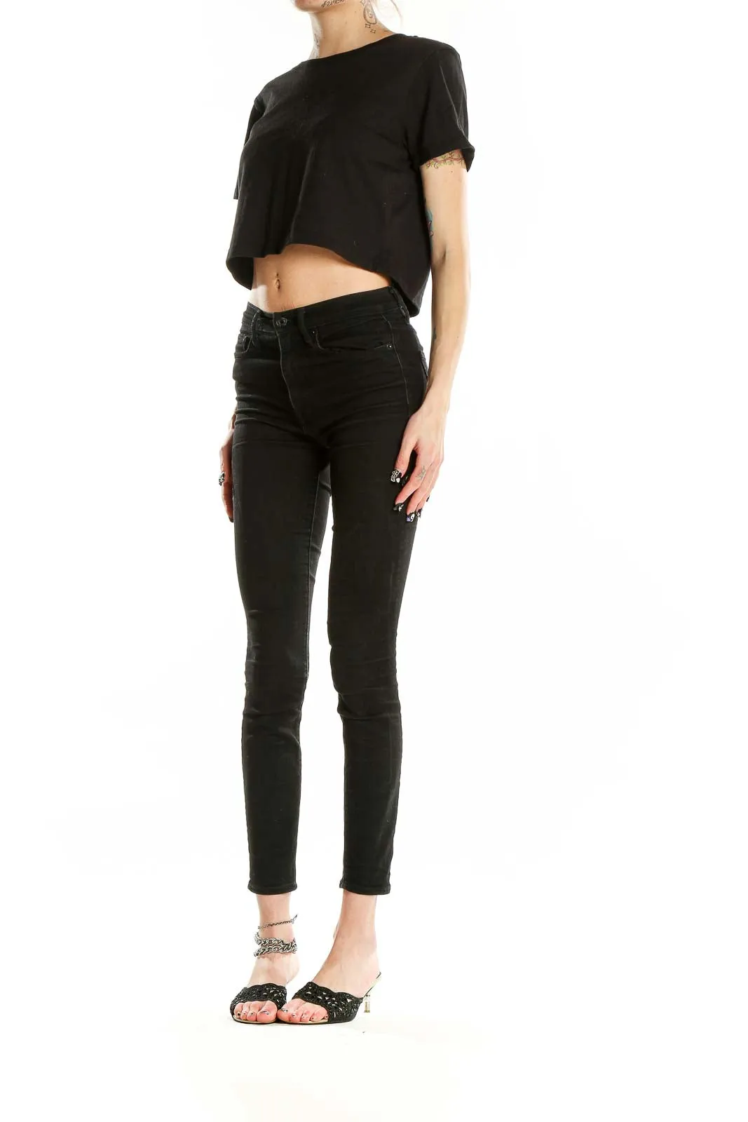 Black Cropped Cotton T-Shirt
