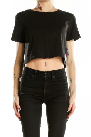 Black Cropped Cotton T-Shirt