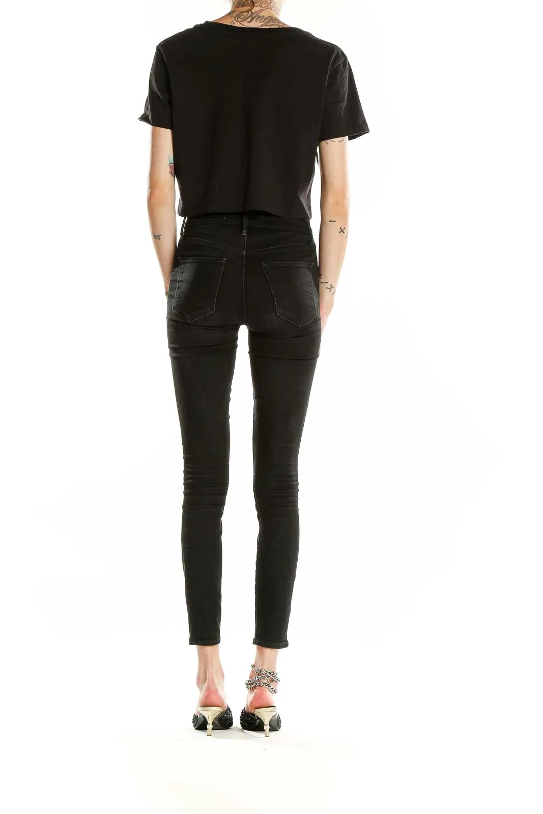 Black Cropped Cotton T-Shirt