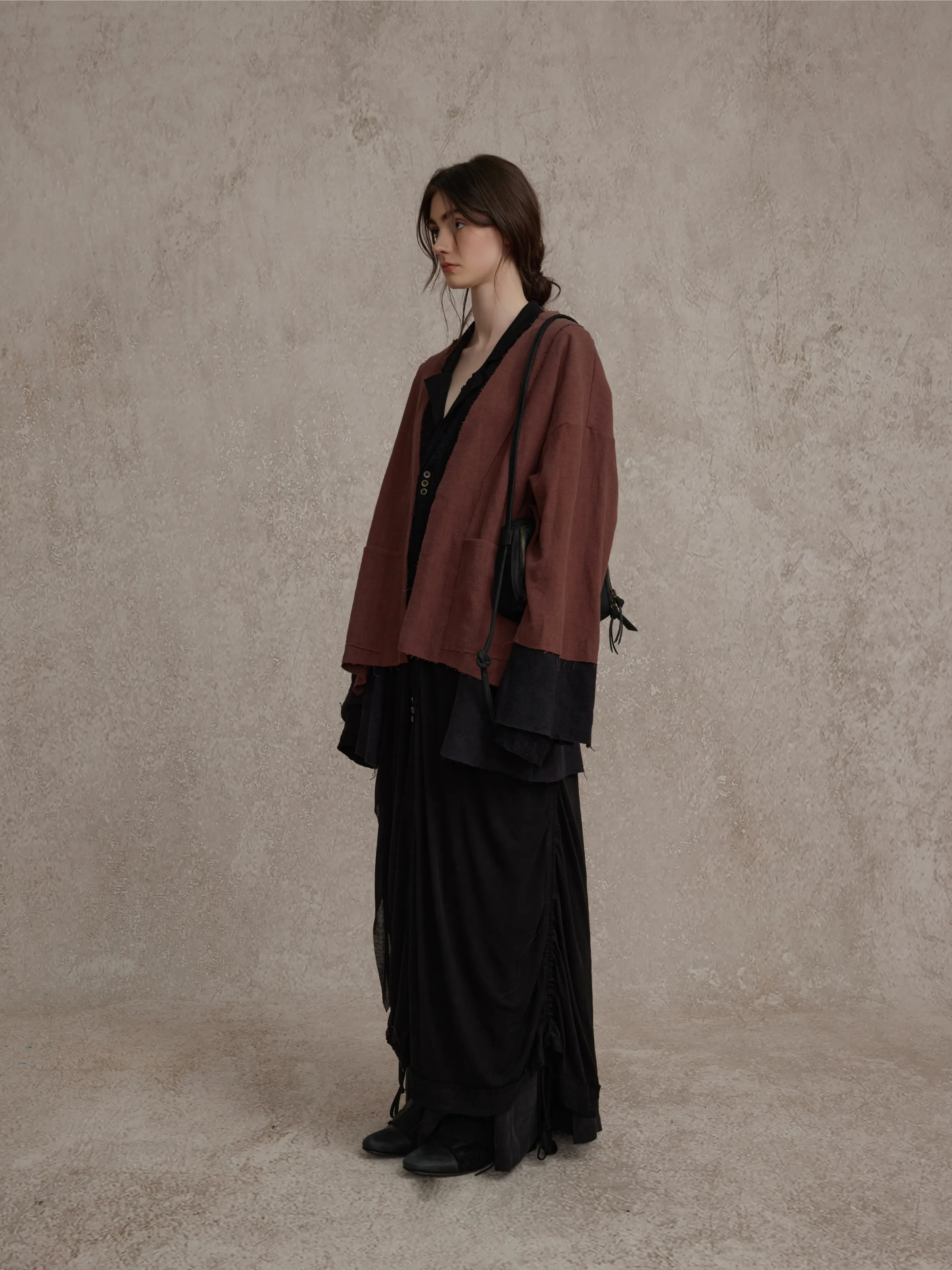 Black Side Ruched Patchwork Cardigan