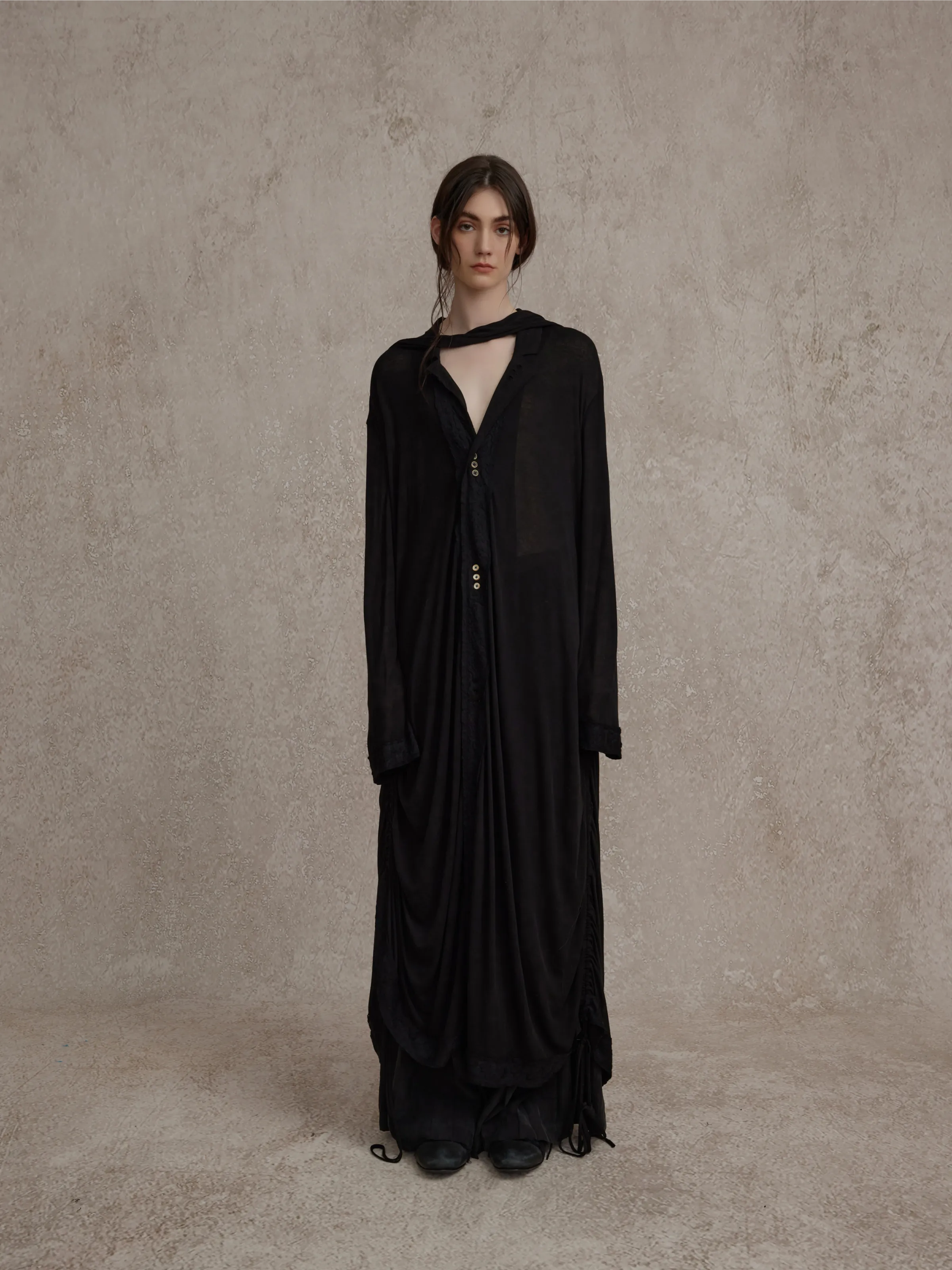 Black Side Ruched Patchwork Cardigan