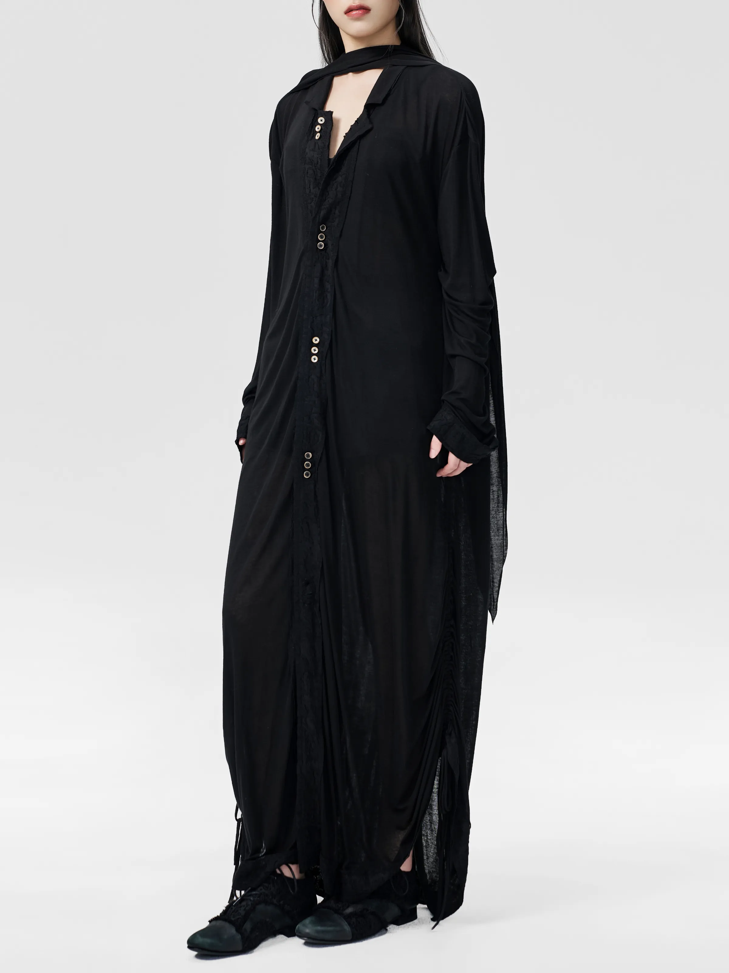 Black Side Ruched Patchwork Cardigan
