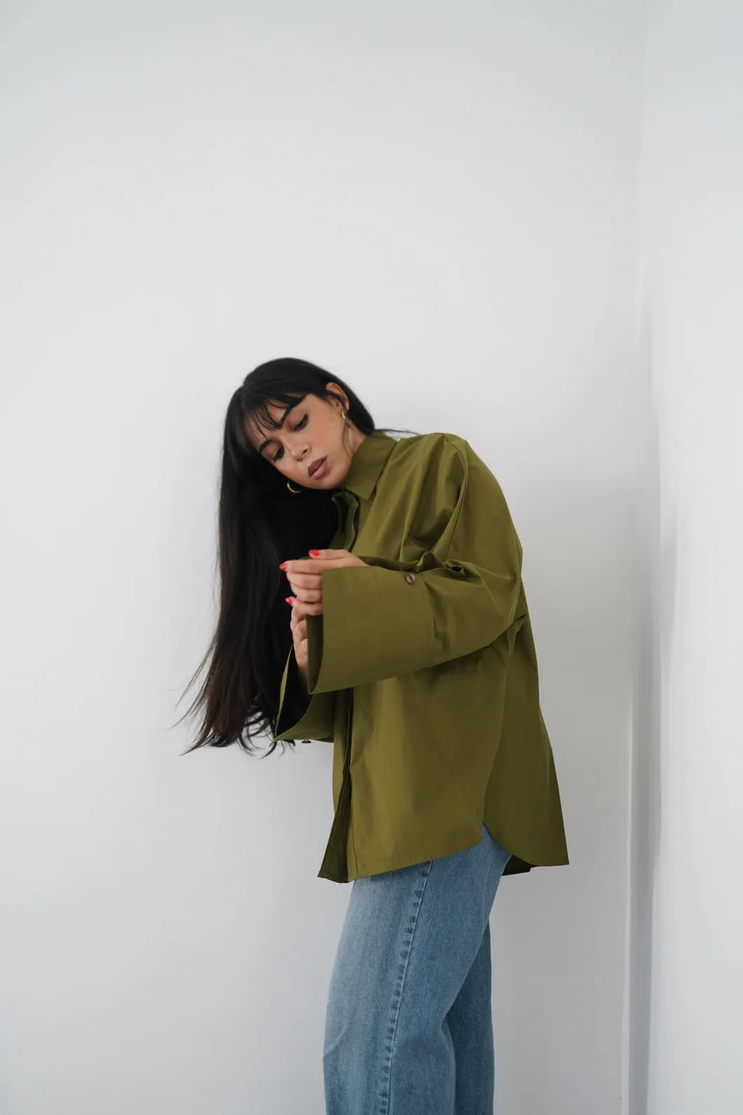 BLOOM - Oversized button down shirt (Olive green)