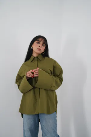 BLOOM - Oversized button down shirt (Olive green)