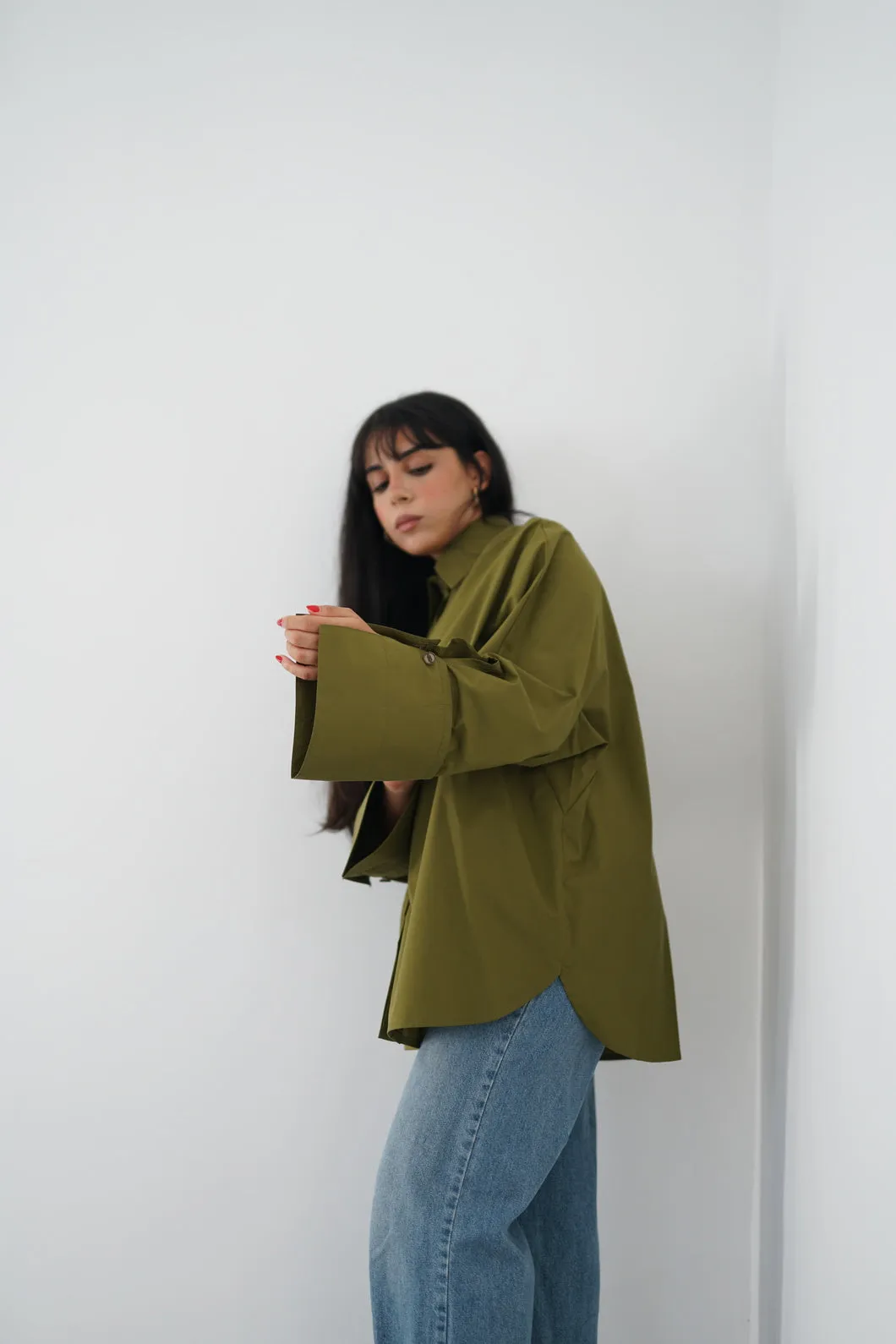 BLOOM - Oversized button down shirt (Olive green)