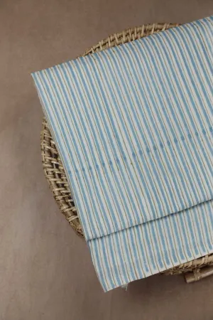Blue Stripe on Cream Sanganeri Cotton Fabric