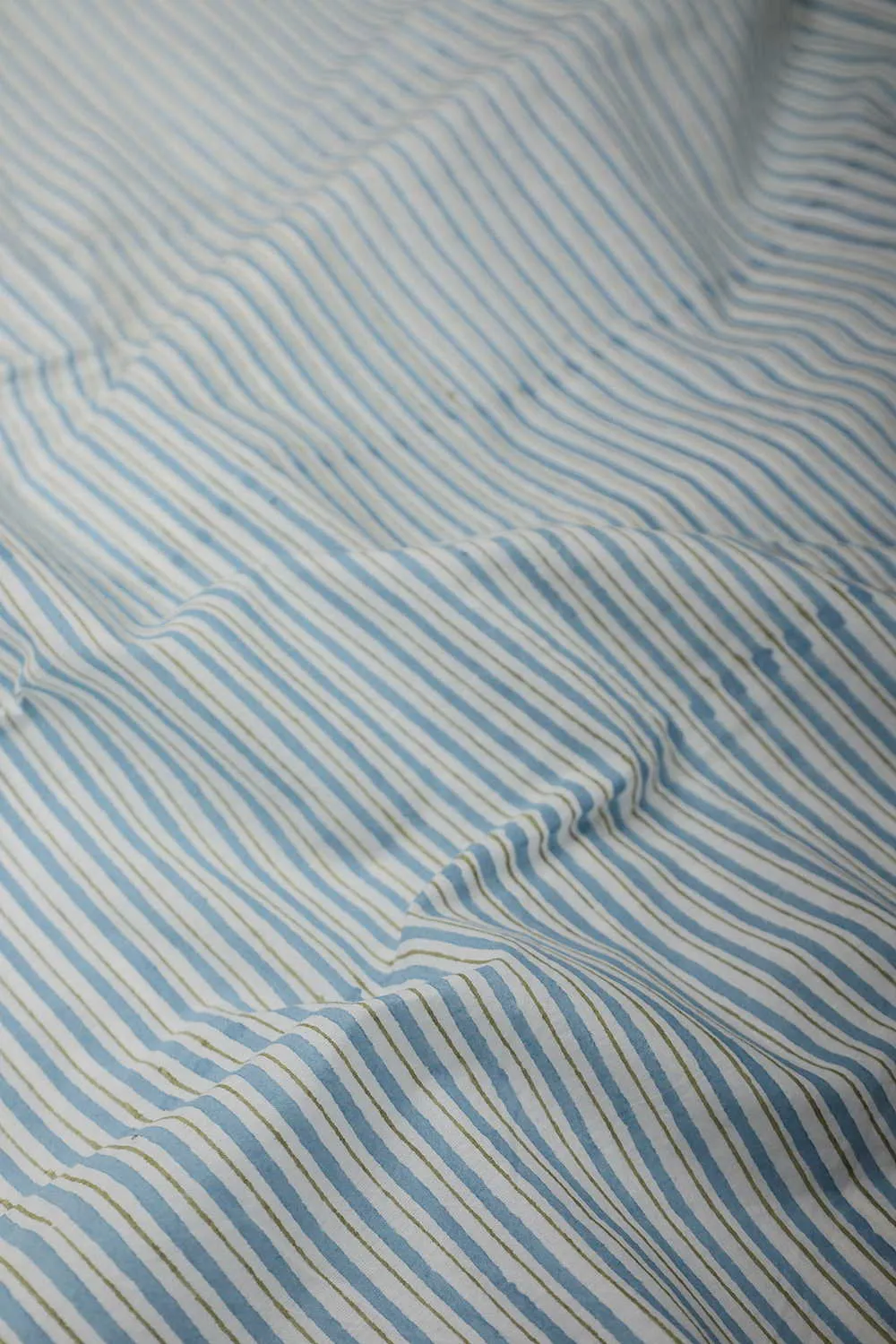 Blue Stripe on Cream Sanganeri Cotton Fabric