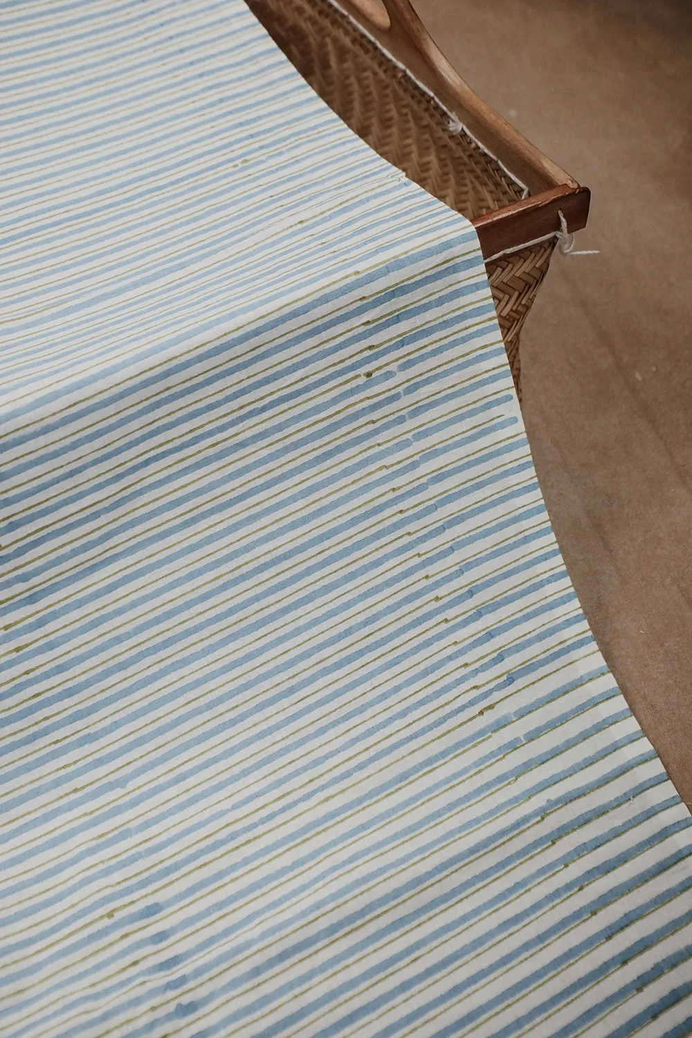 Blue Stripe on Cream Sanganeri Cotton Fabric