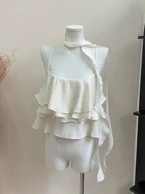 Bonnyshow French Elegance Solid Blouses Women Square Collar Crop Top Korean Office Lady Sweet Ruffle Chiffon Shirts Ins Streetwear Simple