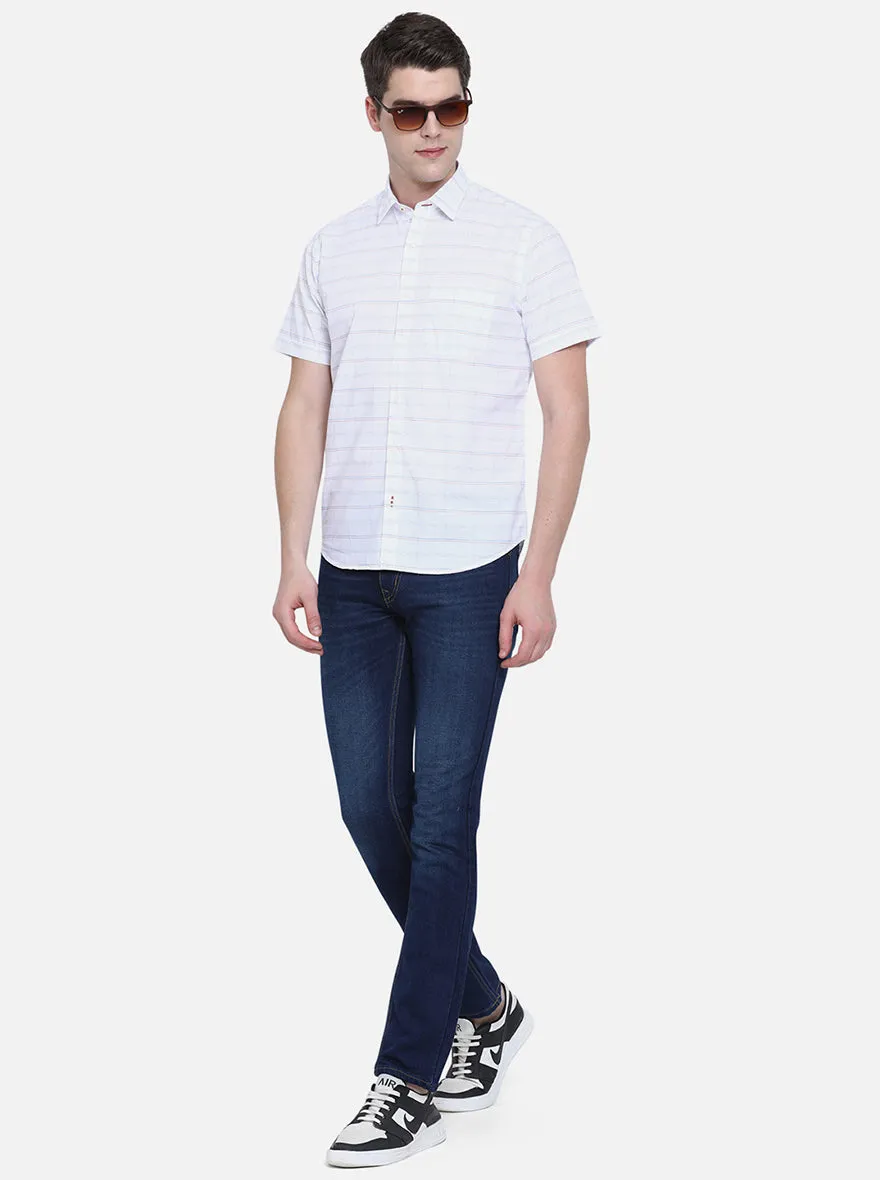 Bright White Checked Slim Fit Casual Shirt | Greenfibre