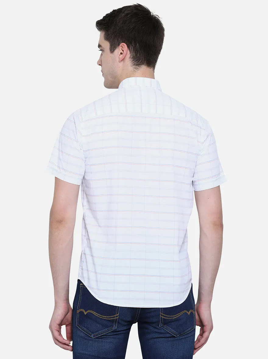 Bright White Checked Slim Fit Casual Shirt | Greenfibre