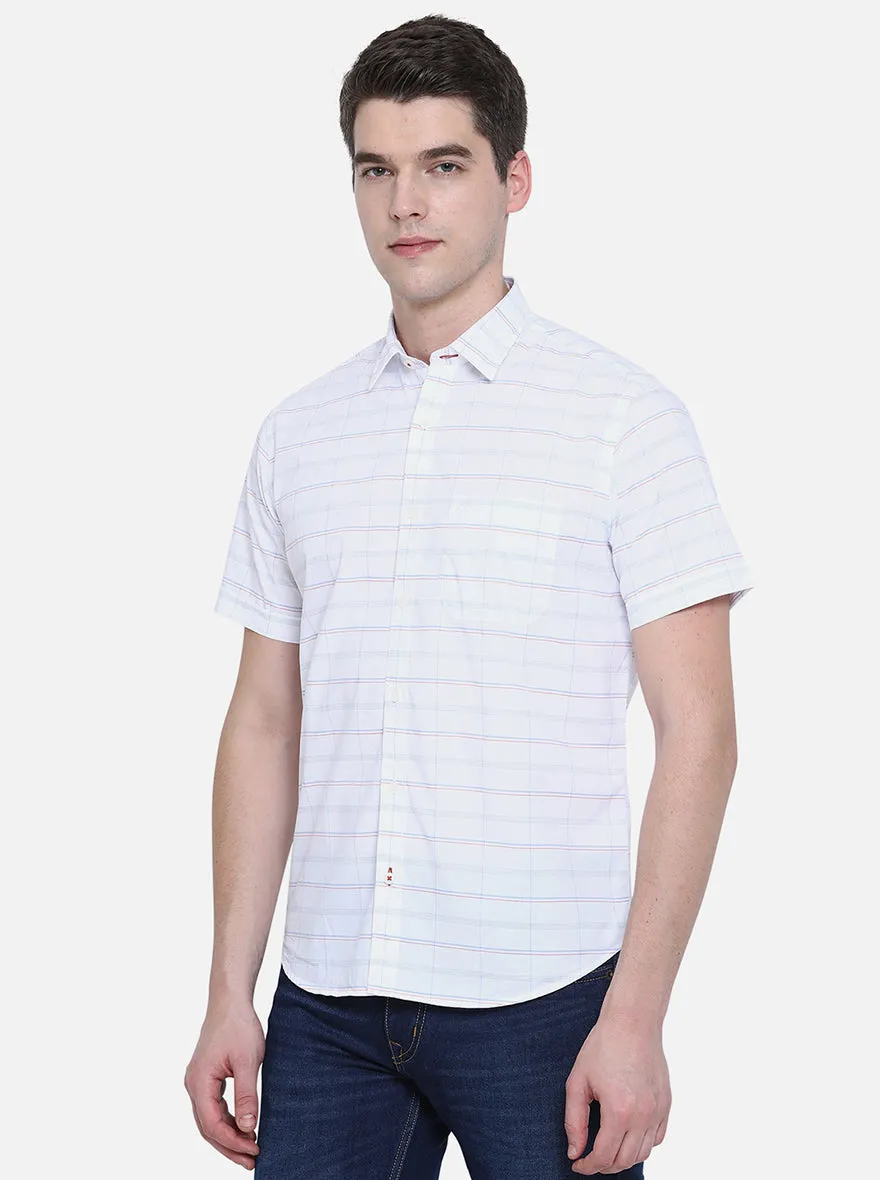 Bright White Checked Slim Fit Casual Shirt | Greenfibre