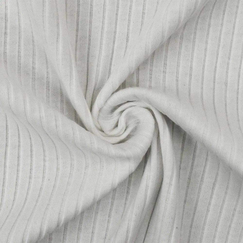 Bright White Solid Stretch Rib Knit Fabric