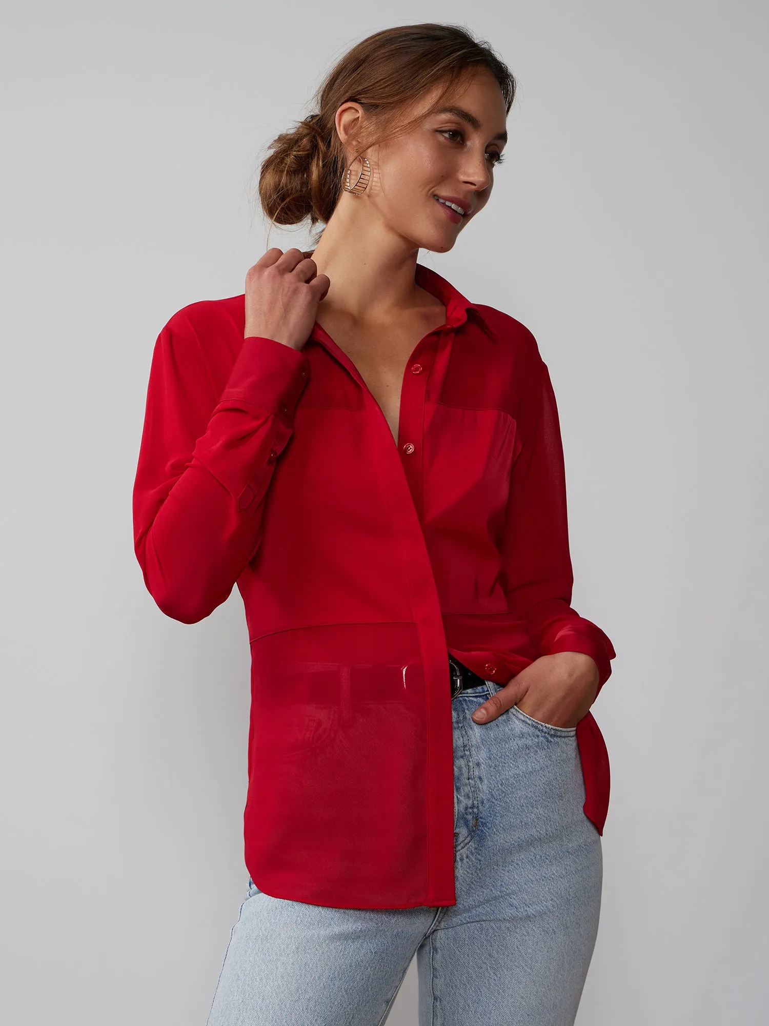 Button Front Chiffon Shirt