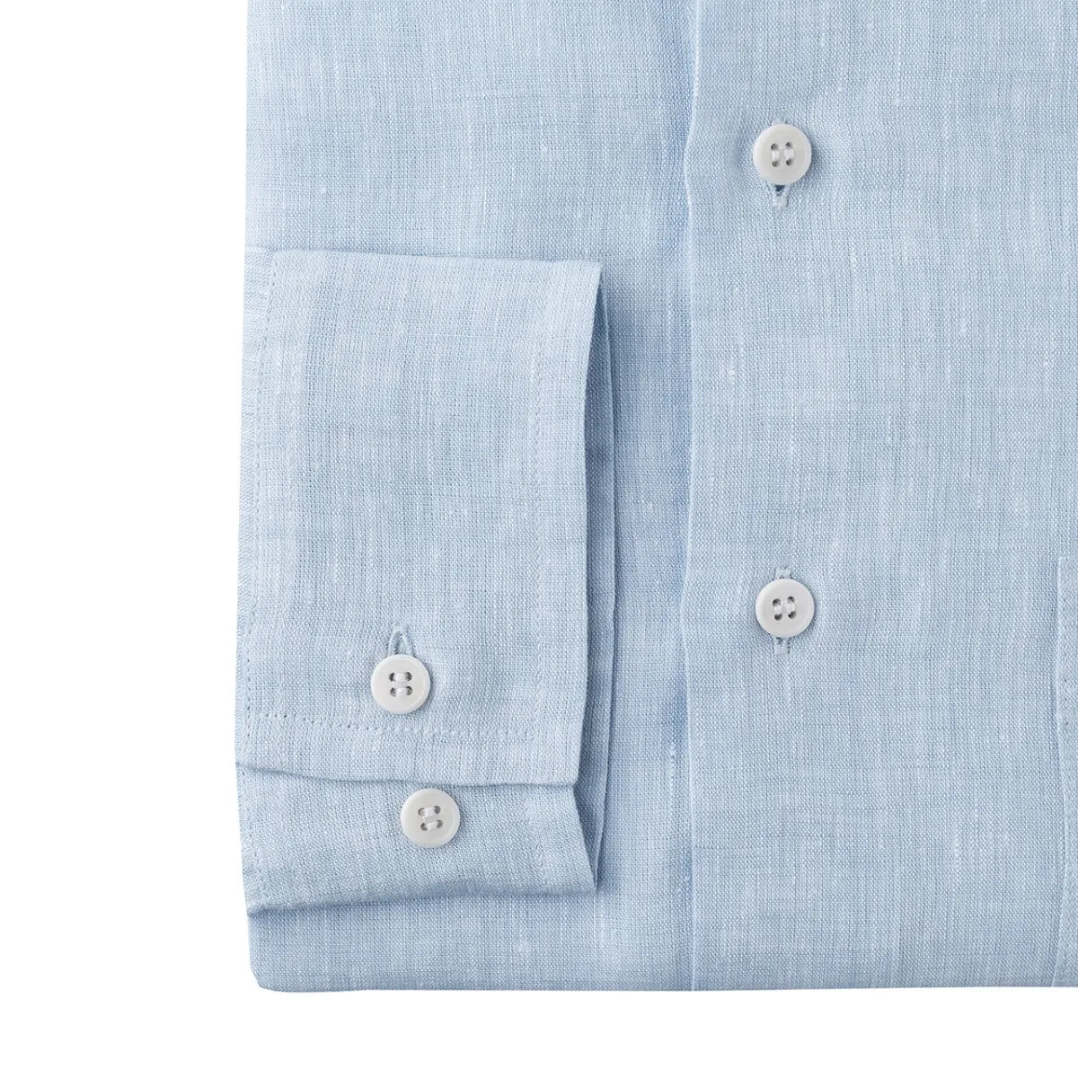 Casual Fit Plain Linen Button Cuff Shirt in Sky Blue