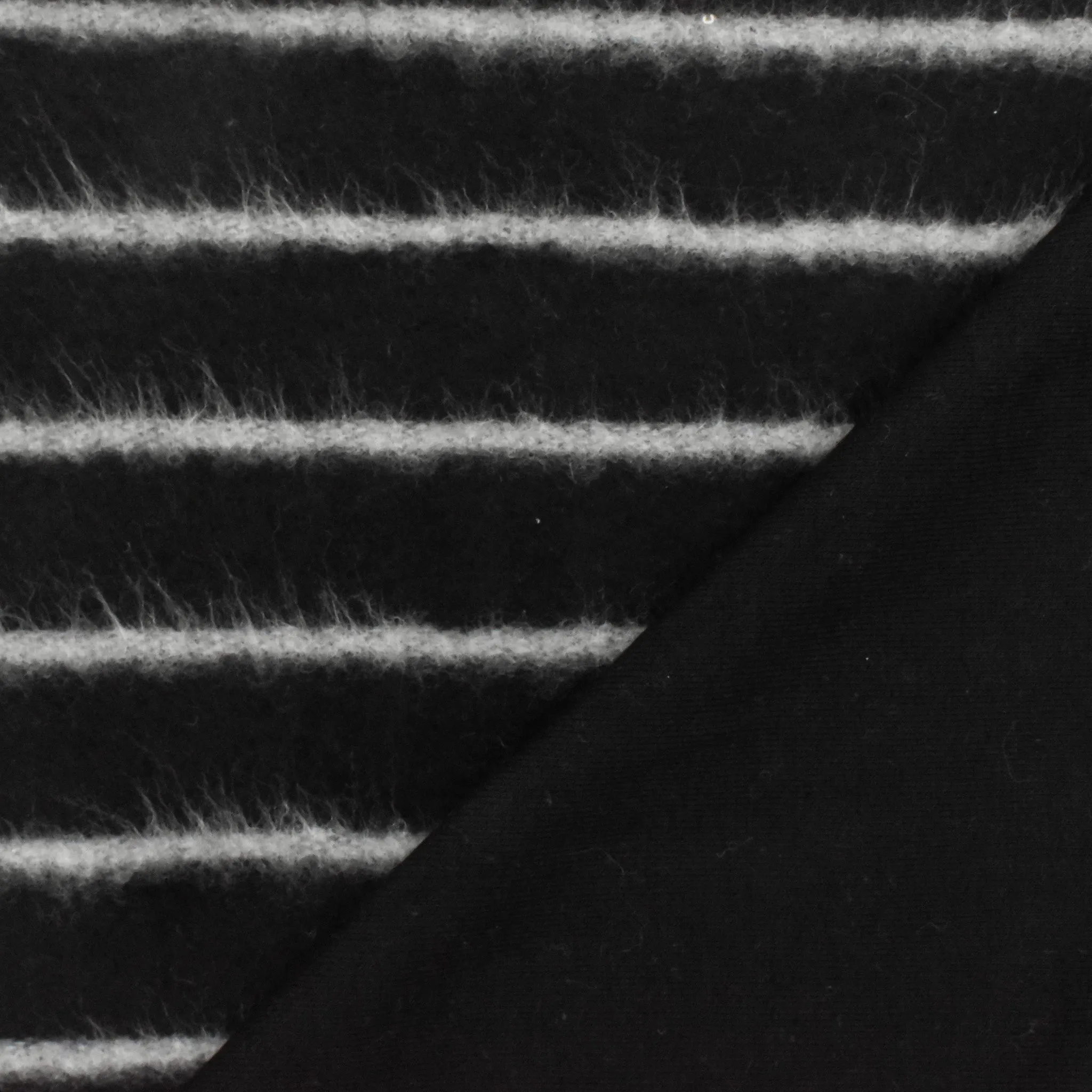 Cat Black-White Stripe Stretch Cotton Brushed Fleece Knit Fabric
