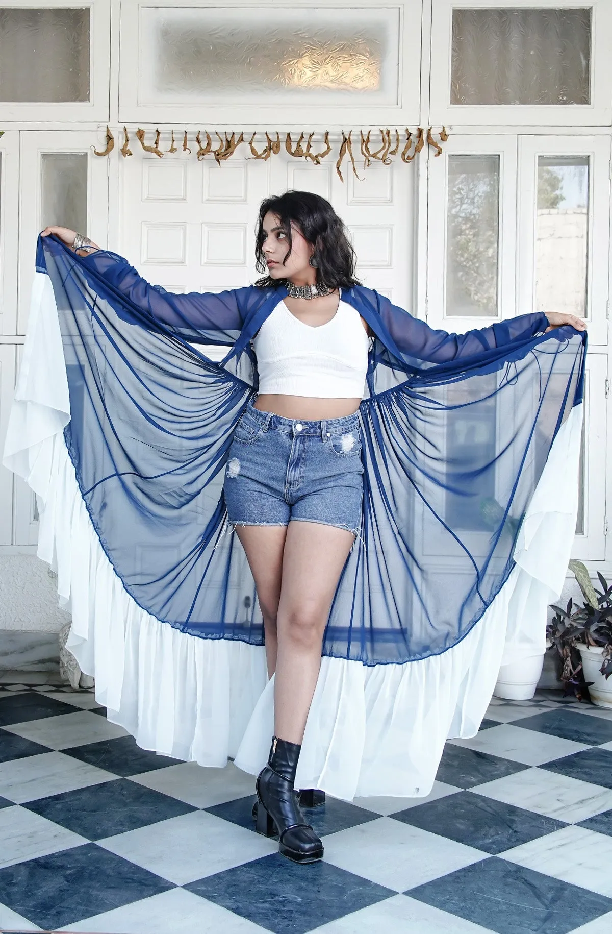 Cobalt Dreams Ankle-Length Shrug