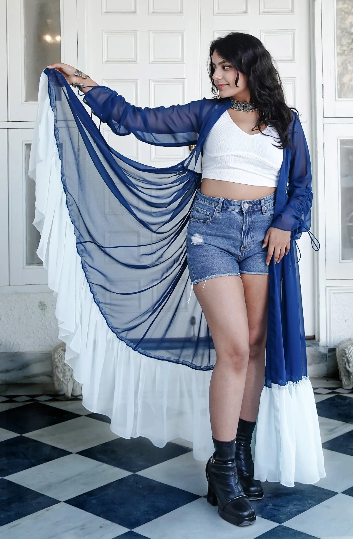 Cobalt Dreams Ankle-Length Shrug