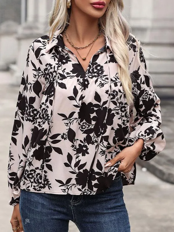 Colorful Lace-Up V-Neck Blouse - A Wardrobe Essential for Women