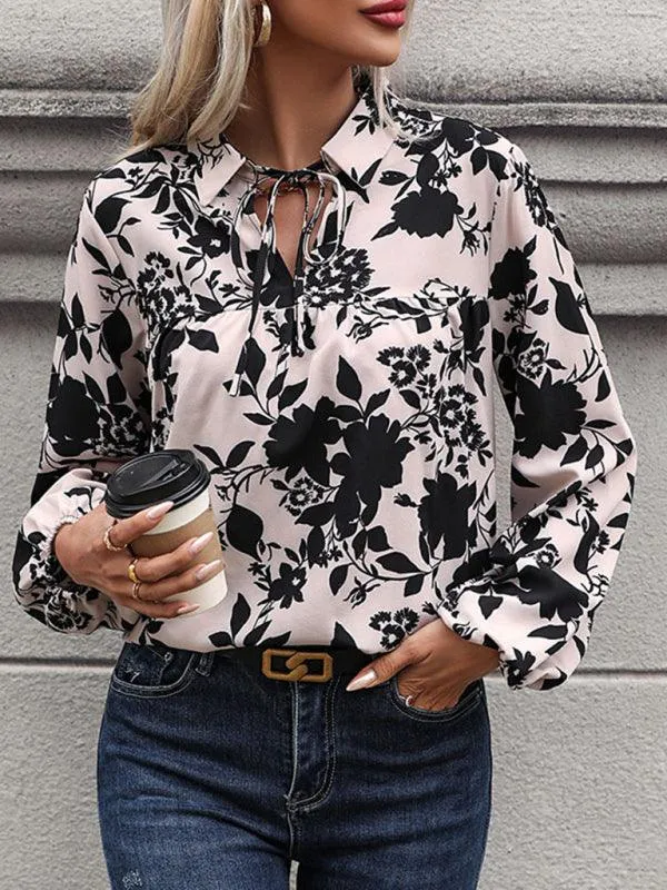 Colorful Lace-Up V-Neck Blouse - A Wardrobe Essential for Women