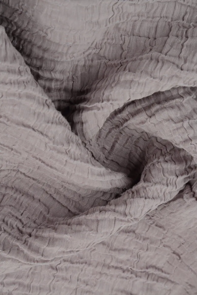 Cowl Neck Crinkled Greige Silk Blouse