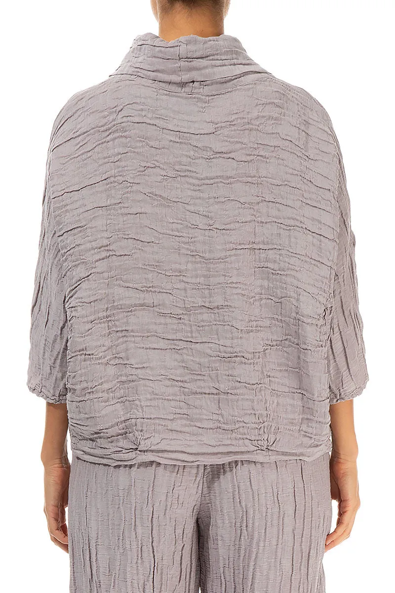 Cowl Neck Crinkled Greige Silk Blouse