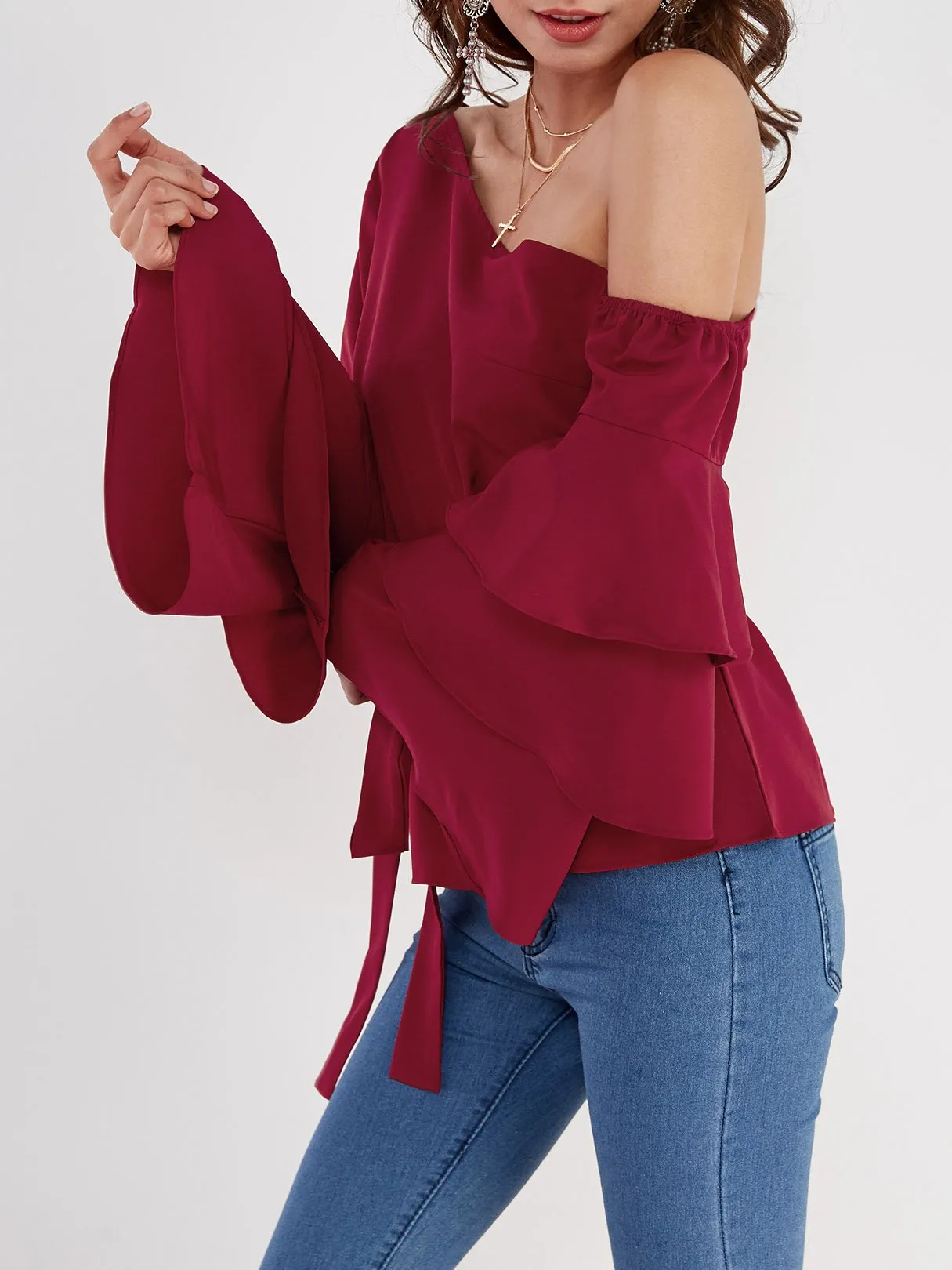 Custom One Shoulder Plain Long Sleeve Blouses