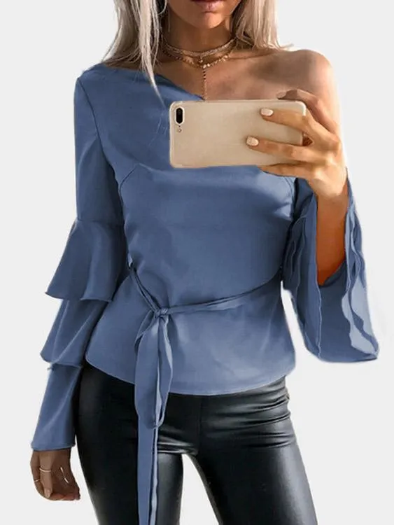 Custom One Shoulder Plain Long Sleeve Blouses