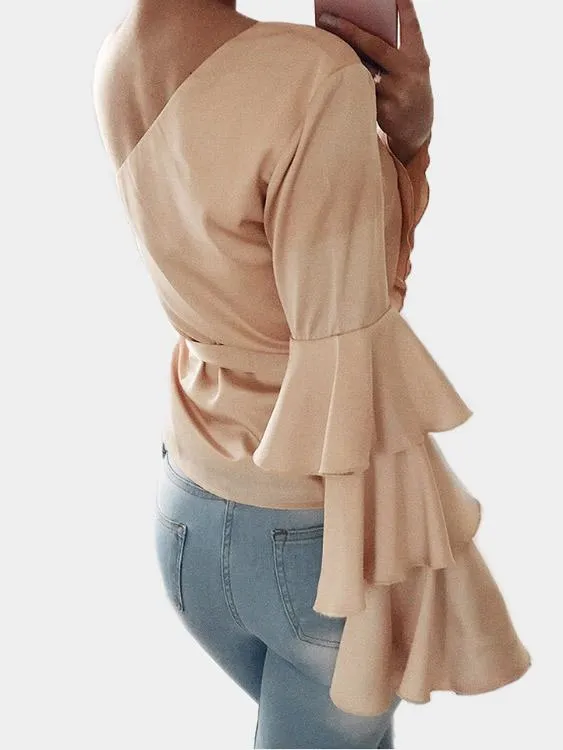 Custom One Shoulder Plain Long Sleeve Blouses