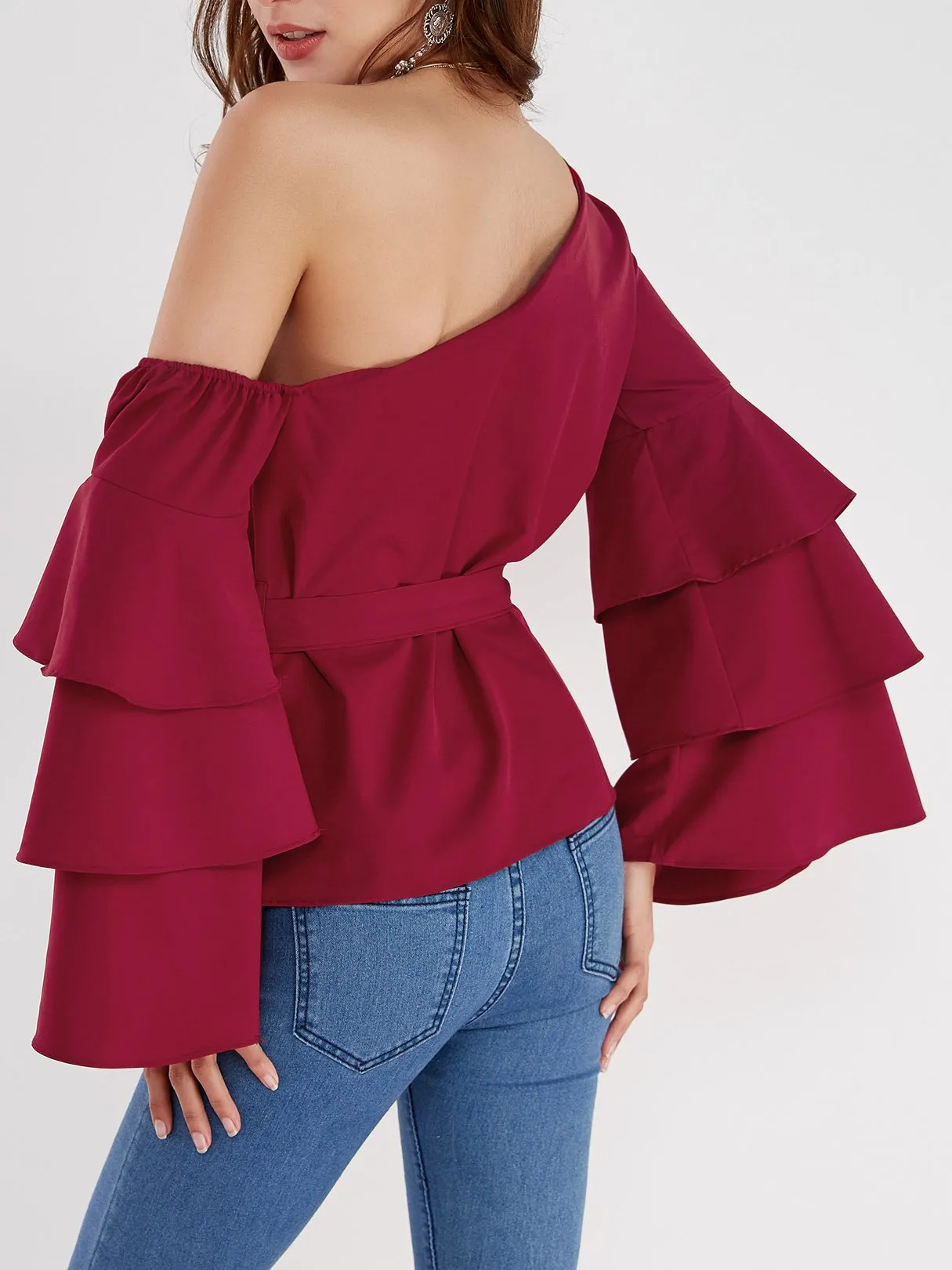 Custom One Shoulder Plain Long Sleeve Blouses