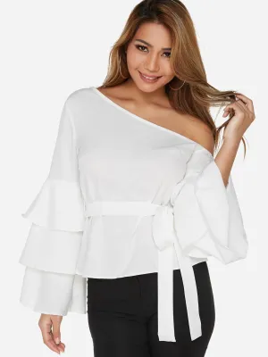 Custom One Shoulder Plain Long Sleeve Blouses