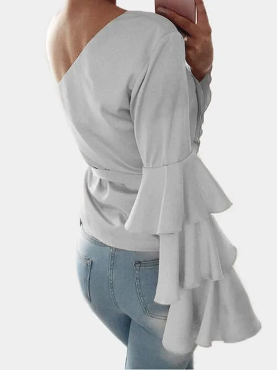 Custom One Shoulder Plain Long Sleeve Blouses