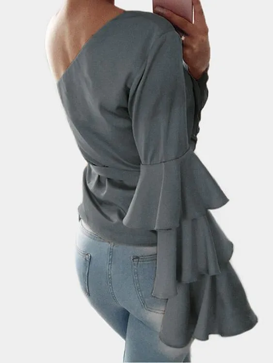 Custom One Shoulder Plain Long Sleeve Blouses