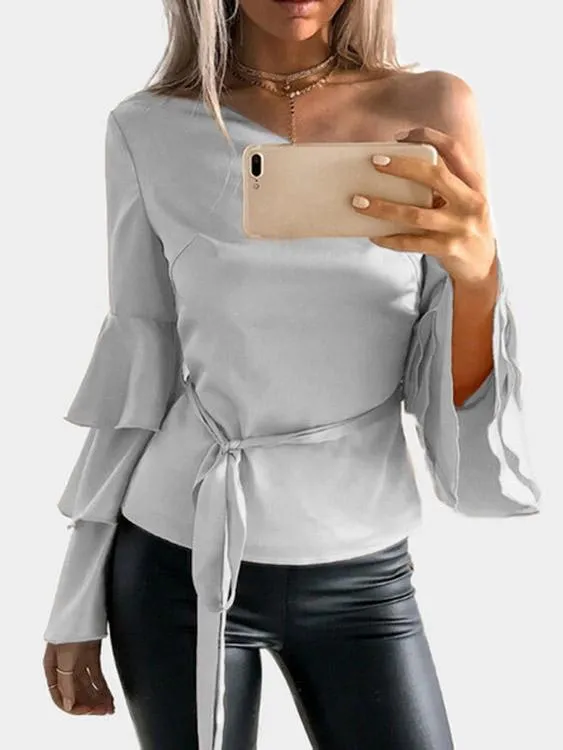 Custom One Shoulder Plain Long Sleeve Blouses