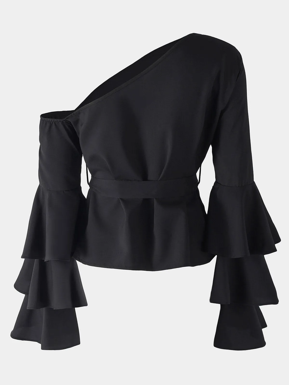Custom One Shoulder Plain Long Sleeve Blouses
