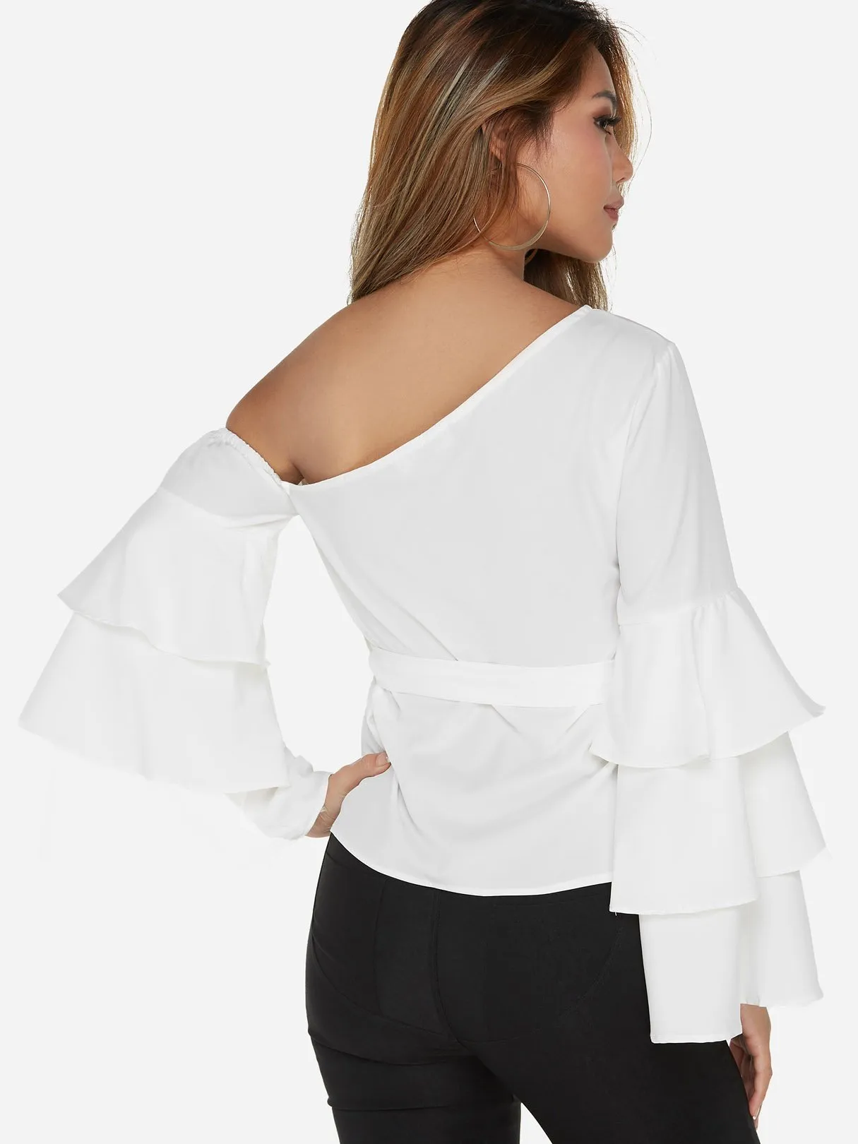 Custom One Shoulder Plain Long Sleeve Blouses