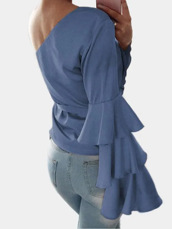 Custom One Shoulder Plain Long Sleeve Blouses