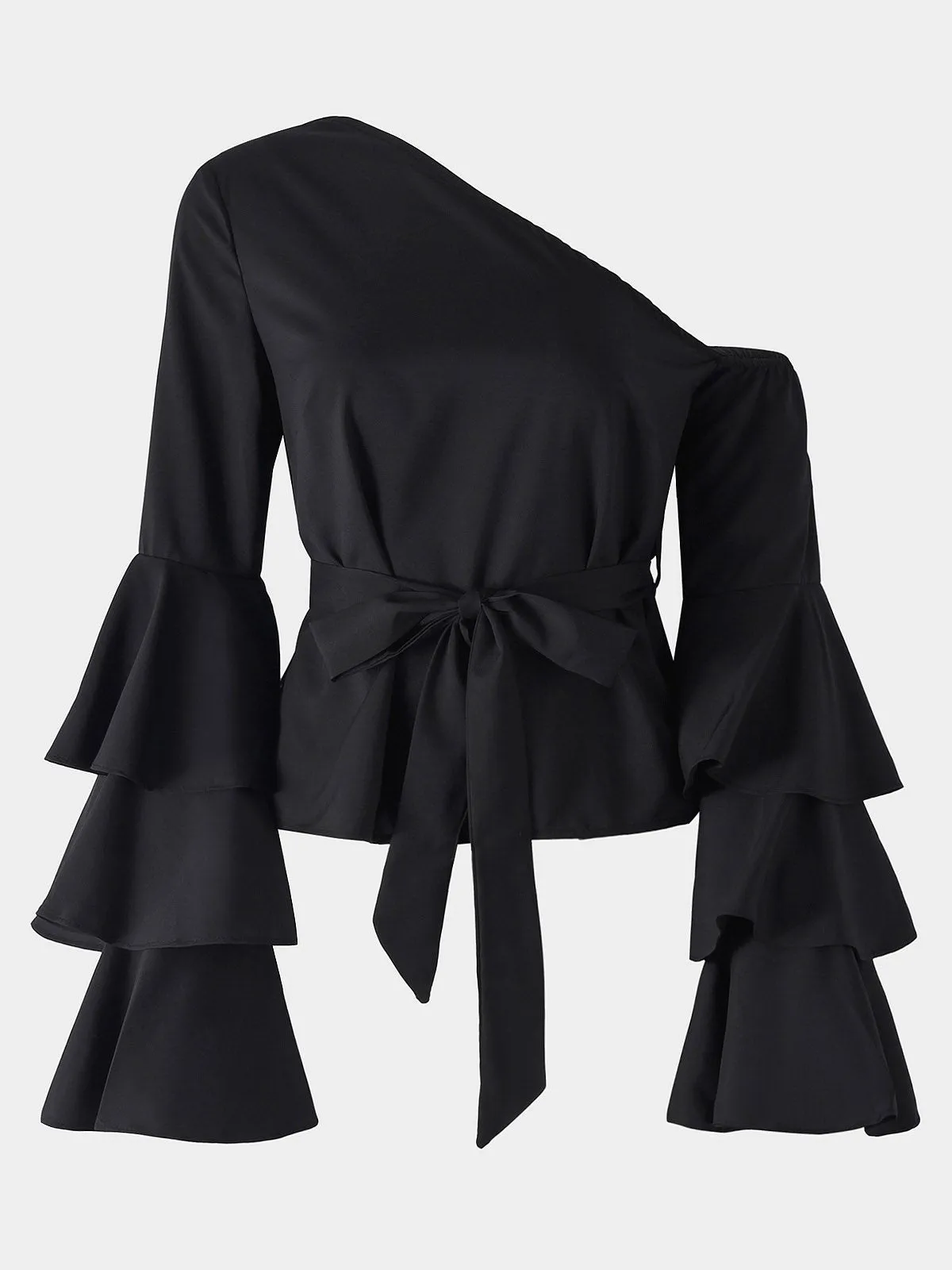 Custom One Shoulder Plain Long Sleeve Blouses