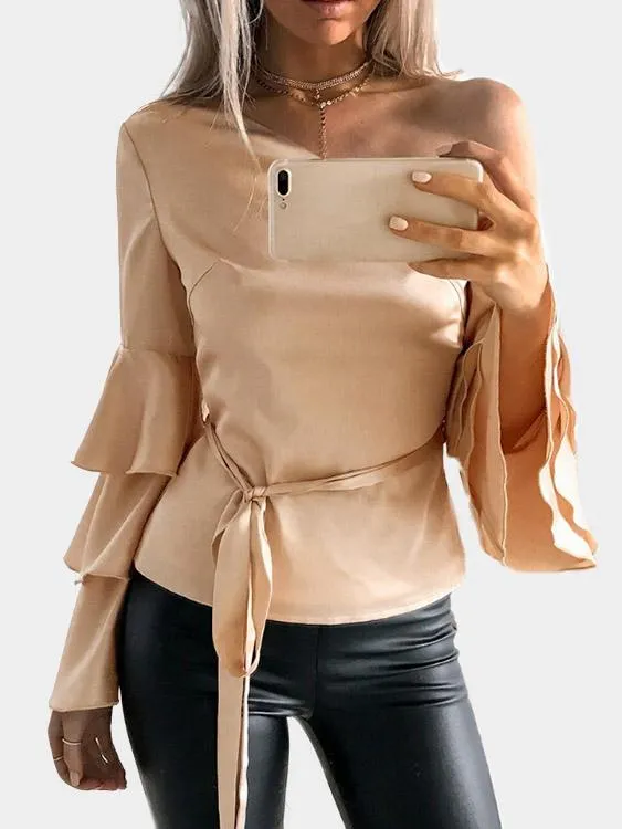 Custom One Shoulder Plain Long Sleeve Blouses