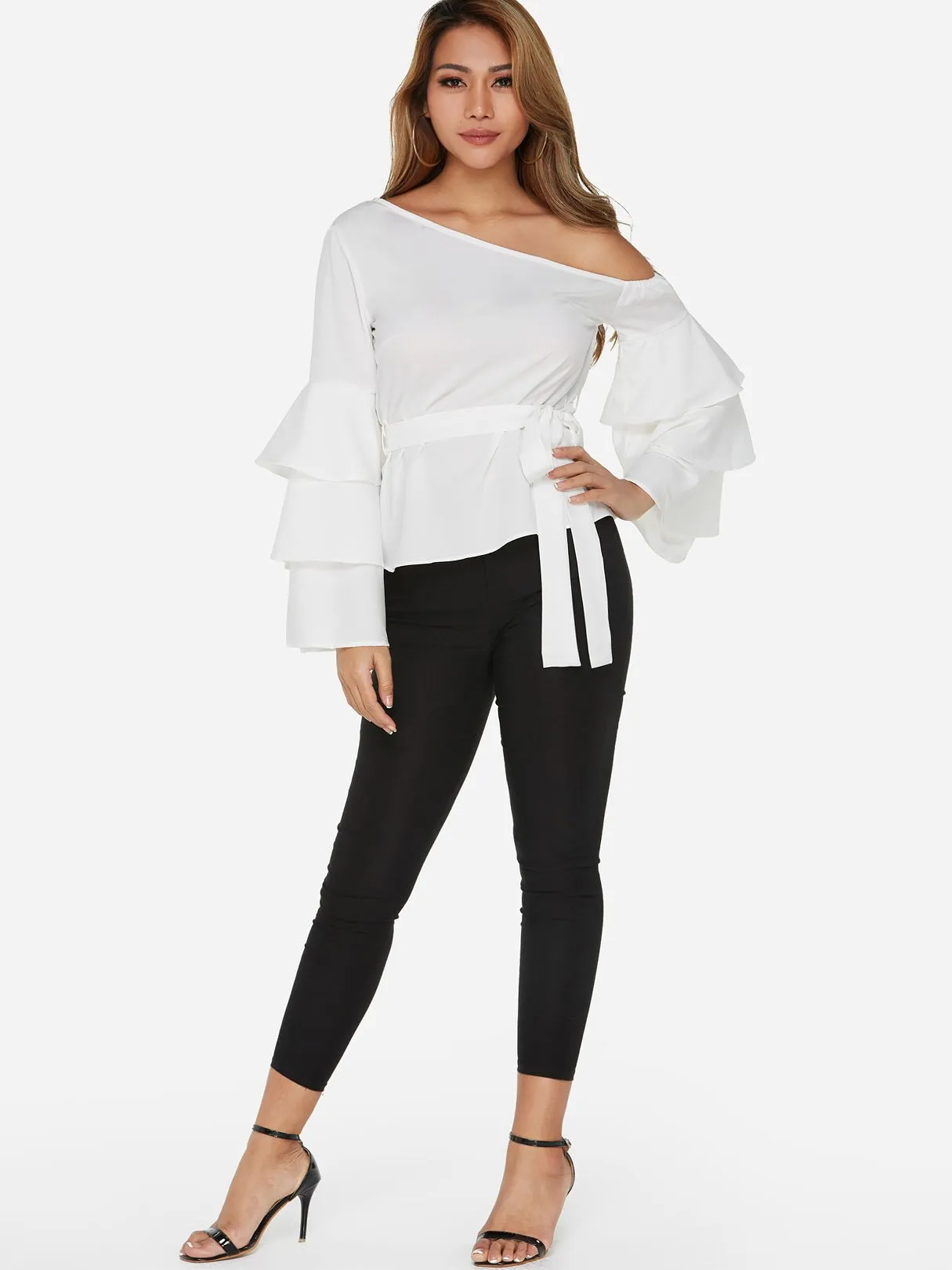 Custom One Shoulder Plain Long Sleeve Blouses