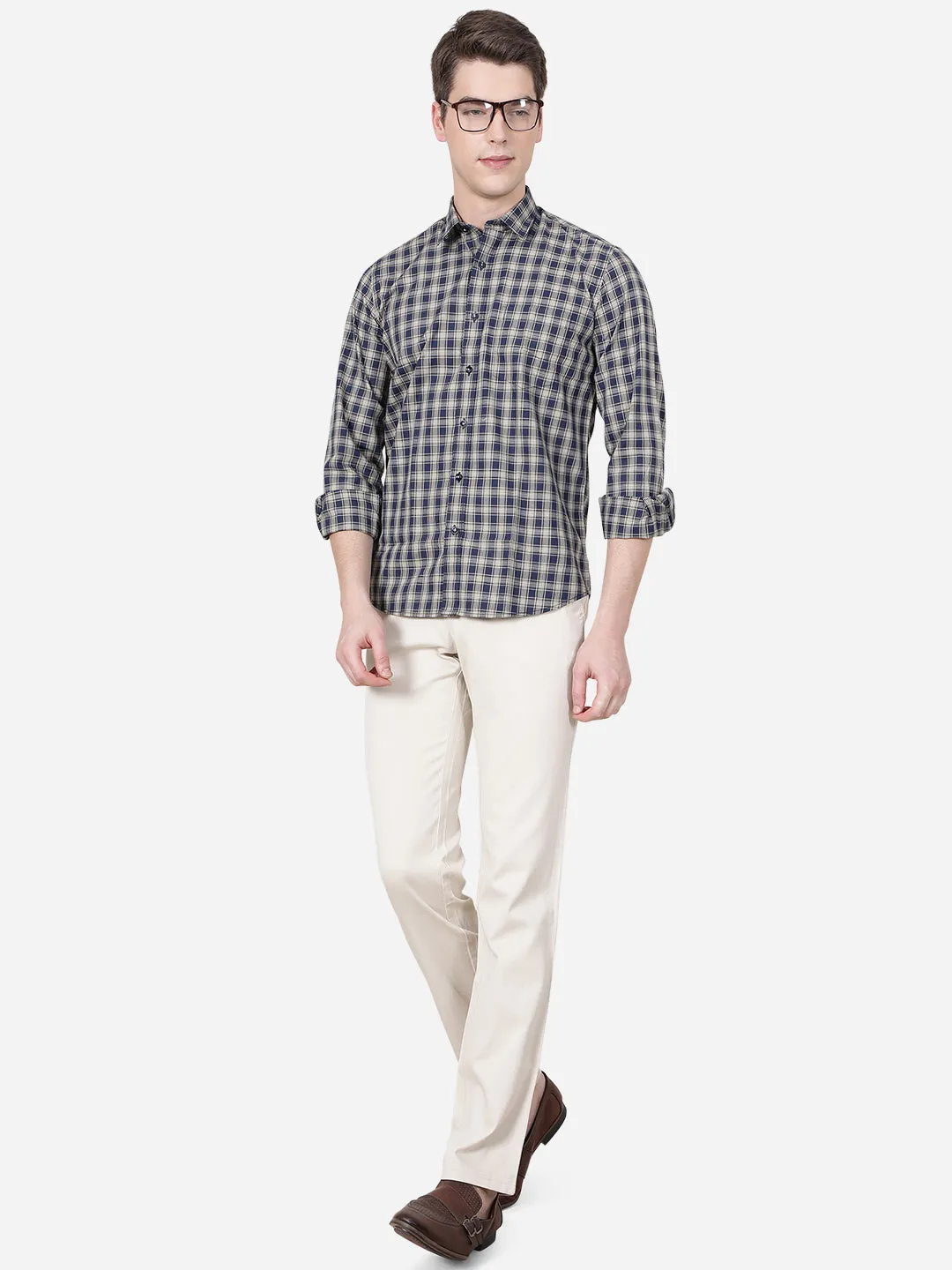 Denim Blue Checked Slim Fit Casual Shirt | JadeBlue
