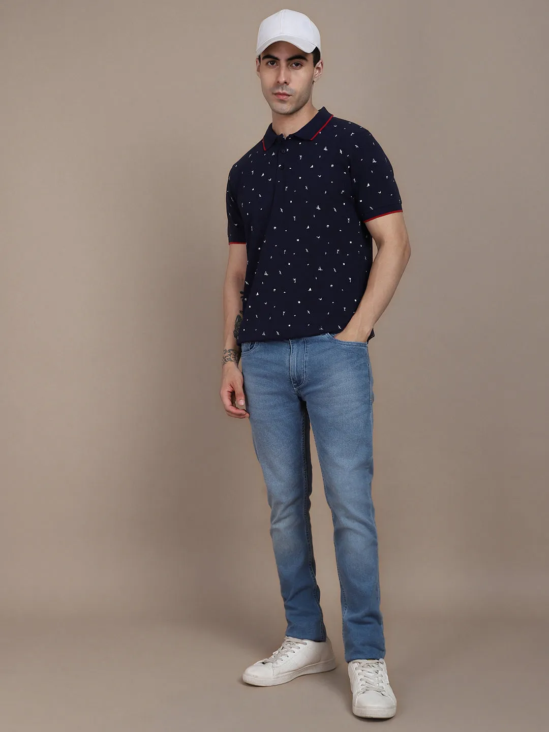 Dennis Lingo Conversational Printed Polo Collar Cotton T-shirt